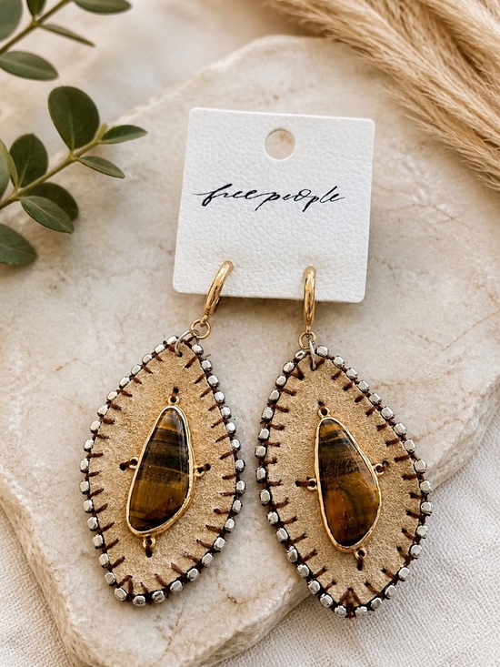 Free People Jewelry - Free People Hettie Dangle Earrings Tiger’s Eye Leather Western Boho NWT